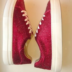 Betsy Johnson size 10 M red glitter/ Ruby/ studded sneakers, tennis shoes.